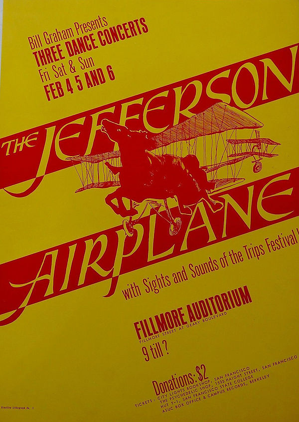 Jefferson Airplane Fillmore poster, February 1966. This was the first non-benefit concert held at the venue.