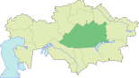 Map of Kazakhstan, location of Karaghandi apgabals highlighted