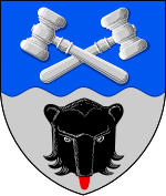 Two crossed gavels in the coat of arms of Kauhajoki Kauhajoki.vaakuna.svg