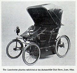 During the late 19th century, Birmingham, Coventry, Wolverhampton and West Bromwich engineering companies were at the forefront of the burgeoning automobile and motocycle industries. Early horseless carriages such as the 1899 Lanchester Phaeton (pictured) were made possible in the region thanks to an existent array of metalwork and engineering skills that were mainly evolving out of the bicycle industry. Lanchester-99.jpg