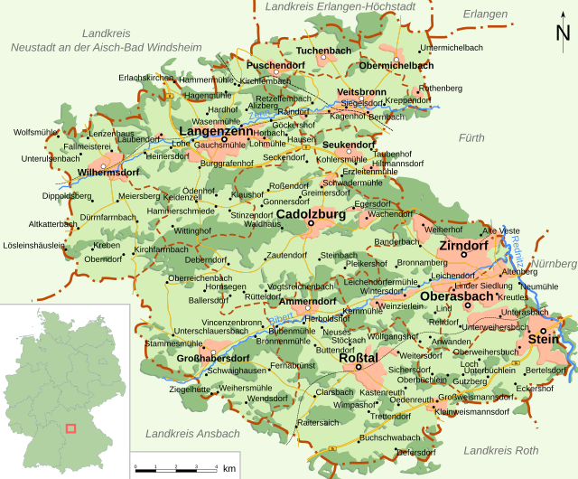 Poziția orașului Stein pe harta districtului Fürth