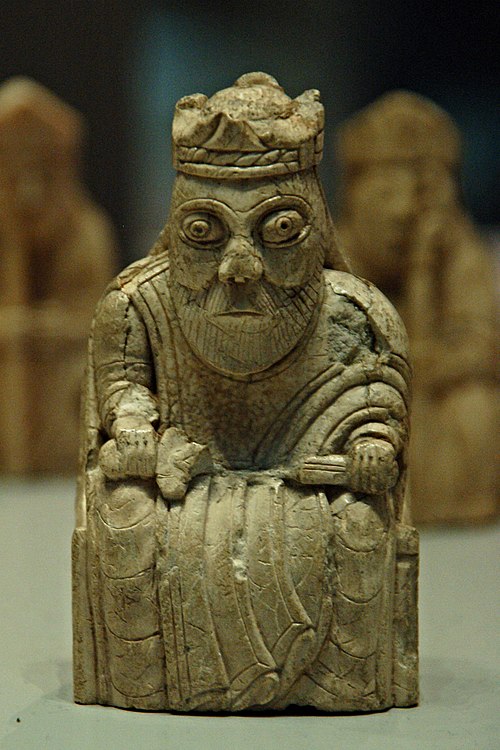 One of the king gaming pieces of the Lewis chessmen. Comprising some four sets, the pieces are thought to have been crafted in Norway in the twelfth- 