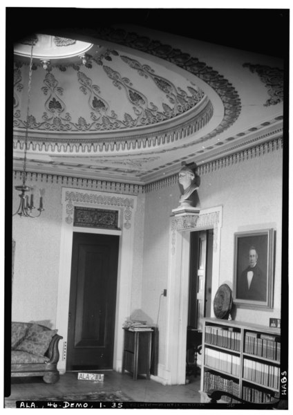 File:Library northwest corner and ceiling. 1936 - Gaineswood, 805 South Cedar Street, Demopolis, Marengo County, AL HABS ALA,46-DEMO,1-35.tif