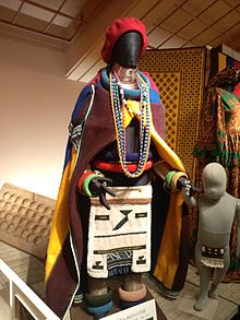 Little world, Aichi prefecture - African plaza - Clothing of married woman - Ndebele people in South Africa - Collected in 2001.jpg