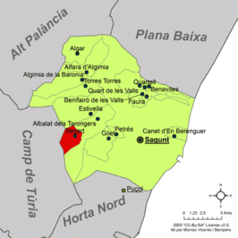 Localización de Segart respecto a la comarca del Camp de Morvedre.