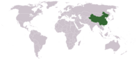 O hartă care arată localizarea Chinei