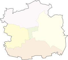 Mapa konturowa Łodzi, blisko centrum na lewo znajduje się punkt z opisem „Stare Polesie”