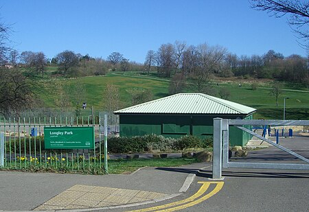 The main entrance on Crowder Road with the pavilion and park behind. Longley Park main entrance.jpg