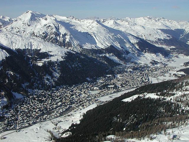 Davos from the air looking north with Schatzalp and Parsenn ski areas