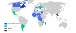 รายชื่อประเทศและสมาชิกกลุ่มประเทศที่ใช้ภาษาฝรั่งเศส (สีน้ำเงิน)