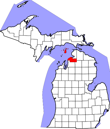 Map of Michigan highlighting Charlevoix County.svg