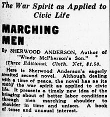 Advertisement for Marching Men in the Philadelphia Evening Public Ledger (15 September 1917) Marching Men Advertisement.jpg