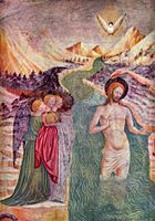 Baptismo de Jesus no Jordão numa pintura de 1435