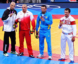 Medalists at the Men's 84 kg Greco Roman Wrestling.jpg