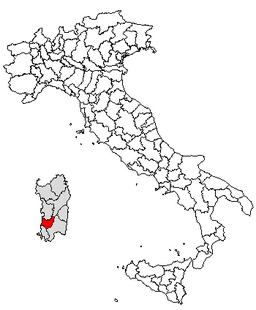 Karta över Italien med Provincia di Medio Campidano markerat