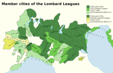 Member cities of the first and second Lombard League Member Cities of the Lombard Leagues.png