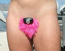 A merkin (with flashlight) worn by a woman to cover her pubic area. Merkinlight.jpg