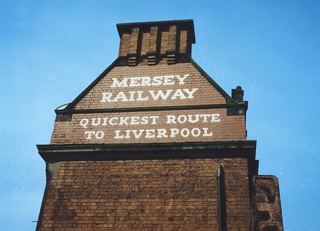 Original Mersey Railway painted signage on Birkenhead Central station where the company had its head office.