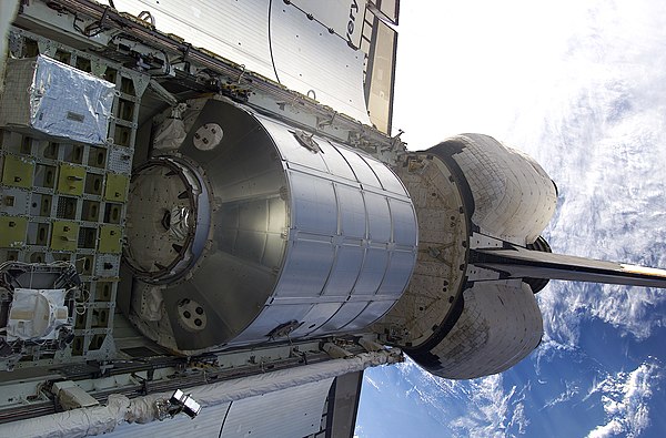 10 March 2001 – The Leonardo Multi-Purpose Logistics Module rests in Space Shuttle Discovery's payload bay during STS-102.