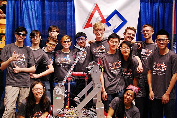 A New York City FIRST Robotics Team at a Greater DC Regional with their robot (Hunter College High School-3419)