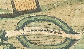 פרט מהתחריט משנת 1593, המראה שרידים של מבצר הטבעת לשעבר של נונאבגן.