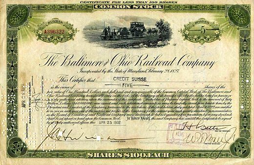 Aandeel in de Baltimore and Ohio Railroad Company (1827)