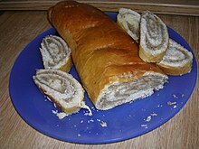 A typical American-style nut roll with a walnut and coffee filling Nutroll.jpg