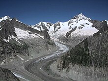 The Aletschhorn (right) from the Oberaletsch Glacier