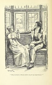 Elizabeth henvender seg til mannen som sitter ved siden av henne i et vindussete i en villedende vitenskapelig tone.