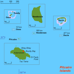 Kaart van de Pitcairn archipel