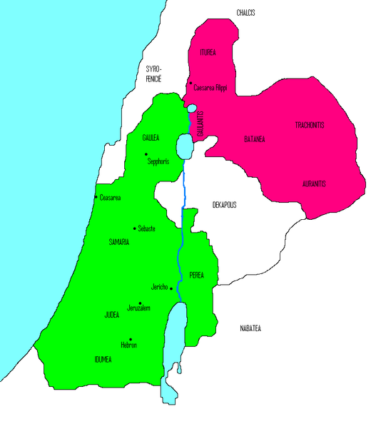 Het Joodse land tijdens Agrippa II■ provincia Judea■ gebieden van Herodes Agrippa II