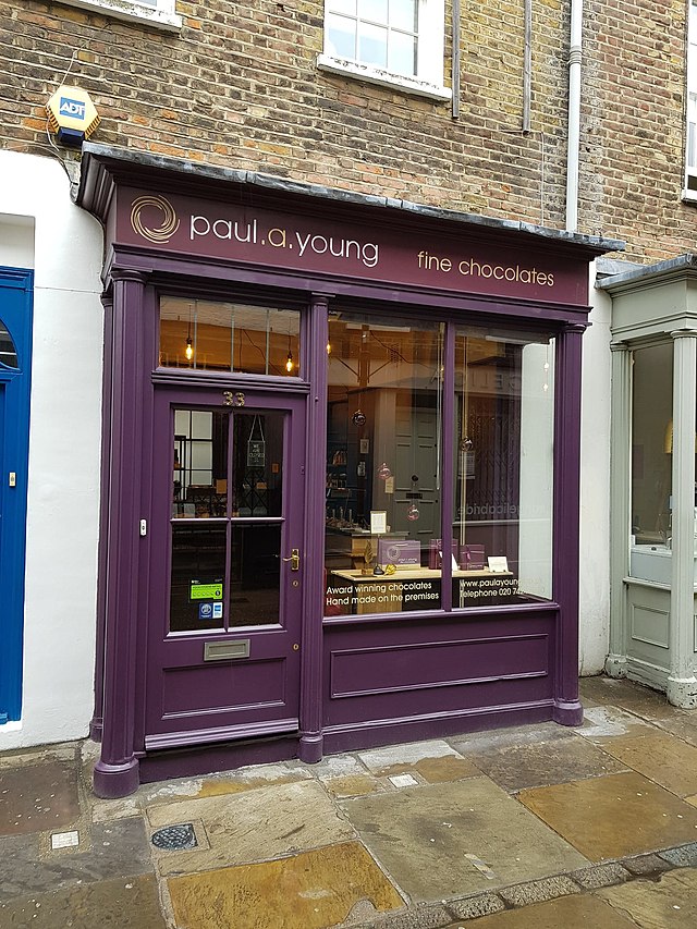 Image of a Paul A Young Fine Chocolates stores in Camden Passage, London.