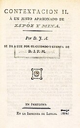 Impreso que exalta la "heroica conducta" de Francisco Espoz y Mina en la guerra de la Independencia publicado en marzo de 1814