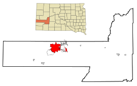 Pennington County South Dakota Incorporated and Unincorporated areas Rapid City Highlighted.svg