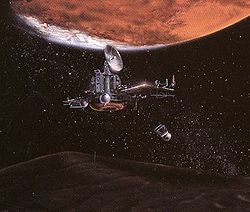 Fobos-luotain ja sen laskeutuja Phobos-kuun vieressä.