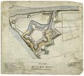 1761: A schematic contemporary with the 1761 construction of the fort, also excluding the Block House.