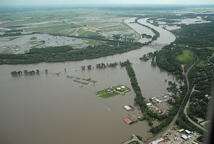 Plattsmouth bridges on June 22, 2011, during the 2011 Missouri River floods