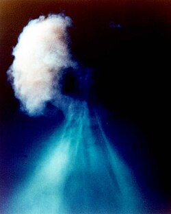 Plumbbob John Nuclear Test, a live test of nuclear AIR-2A Genie rocket on July 19th 1957. Fired by a US Air Force F-89J over Yucca Flats Nuclear Test Site at an altitude of 15,000 feet (4.6 km). Plumbbob John Nuclear Test.jpg