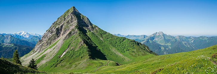 Pointe de Nantaux seen from Col de Tavaneuse in commune of Saint-Jean-d'Aulps, Haute-Savoie, France