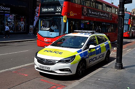 A typical Vauxhall Astra police response vehicle.