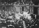 President Wilson before Congress, announcing the break in the official relations with Germany President Wilson before Congress, announcing the break in the official relations with Germany. Harris ^amp, Ewing., 02-0 - NARA - 533722.tif