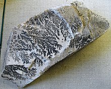 Felsite covered with dendritic pyrolusite formations. Pyrolusite dendritic on felsite.jpg