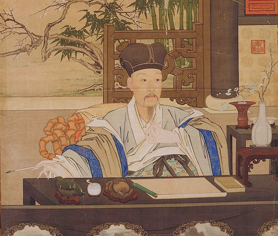 Qianlong geportretteerd als geleerde
