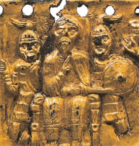 Triunfo del rey Agilulfo, fragmento de casco.  Museo Nacional del Bargello.