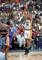 Miller (right) taking a shot during Game 5 of the 2000 NBA Finals. Reggie2 2 work.tif