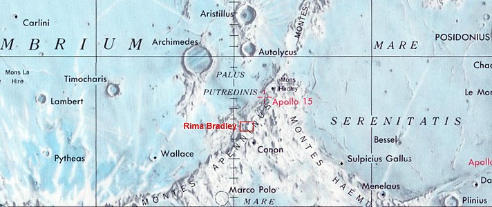 Localització de la Rima Bradley (centre del mapa)