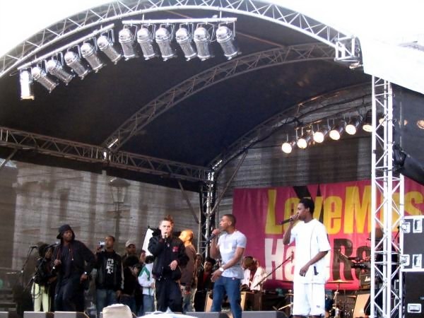 Roll Deep, a well-known grime crew, performs at the 2006 Love Music Hate Racism festival