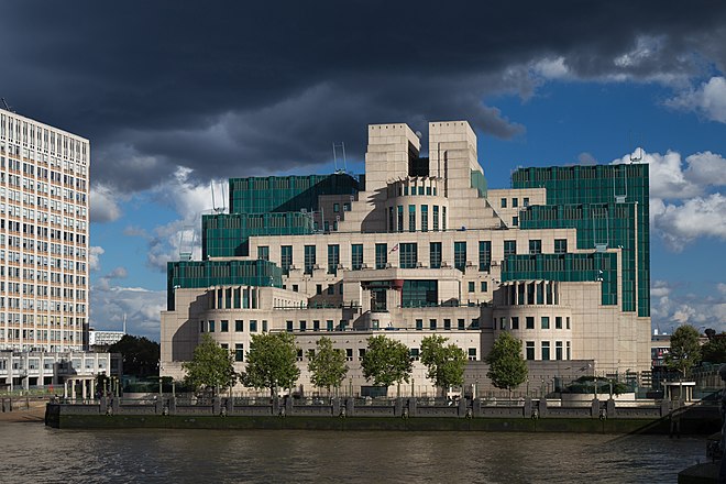 The SIS Building at Vauxhall Cross, south London, seen from Vauxhall Bridge