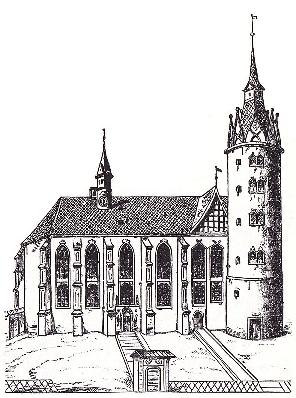 Illustration of Wittenberg Castle Church by Lucas Cranach the Elder in 1509