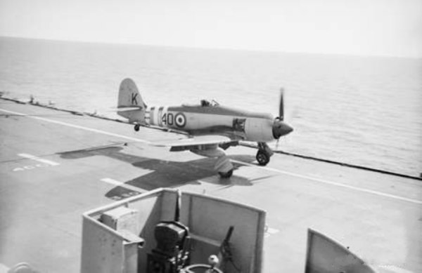 Sea Fury of 808 Squadron landing on HMAS Sydney during the Korean War